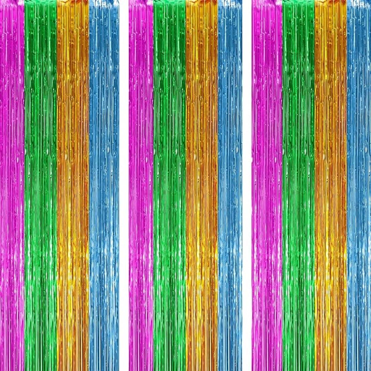 XtraLarge Multicolor Fringe Backdrop - Pack of 3 | Foil Fringe Curtain for Hawaiian, Luau, Fiesta, Tropical Party Decorations | Streamers Party Decorations for Birthday, Wedding, Baby Shower